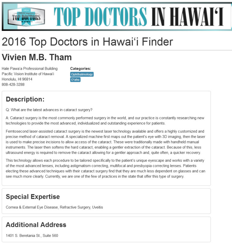 2016 Top Doctors in Hawai‘i